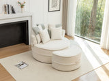 Oversized Round Accent Barrel Chair with 5 Pillows Soft Chenille Upholstered Armchair Lazy Lounge W1170P283146
