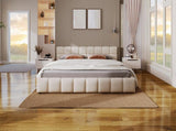 Elegant Beige Chenille Upholstered Bed with Checkerboard Design, King, Beige N769P264802A