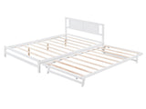 Full Size Platform Bed with Adjustable Trundle,White 67335800