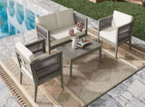 4-Pieces Acacia Wood Patio Furniture, Outdoor Furniture with Coffee Table, Patio Conversation N780P171148F