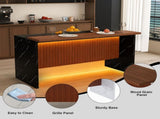 63" Modern Kitchen Island with Marble-Look Surface, LED Lights & Grille Design for Dining Room, W2699P365915