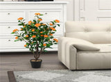 40" Lifelike Artificial Camellia Tree - 37 Yellow BloomsDense Green Leaves, GreenYellow 68479469