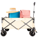 ZNTS Folding Wagon, Heavy Duty Utility Beach Wagon Cart for Sand with Big Wheels, Adjustable Handle&Drink W321P163961