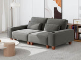 Khaki Chenille Deep Seat 2-Seater Sofa with Brushed Stainless Steel Cup Holders and 2 Decorative 46937575