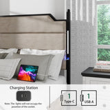 King Size Bed Frame with Upholstered Headboard , Queen Bed Frame with Charging Station and LED W636P195096