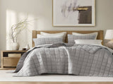 3-Piece King/Cal King Linen Garment Washed Quilt Set,Gray B035P408300