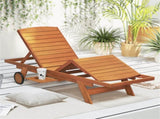 Solid Wood Outdoor Chaise Lounge, 4-Position Adjustable Backrest with Extendable Side Table 54669285