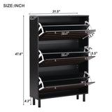 ON-TREND Minimalist Slim Tipping Bucket Shoe Cabinet with Hanging Hooks, Slits Design Panels WF308729AAB