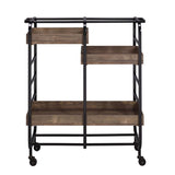 Black and Walnut Serving Cart with 3 Adjustable Trays B062P186561