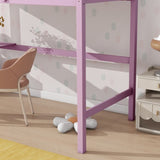 ZNTS Twin High Loft Bed, Rubber Wood Loft Bed with Safety Guardrail, built-in desk, ladder,Pink 87235573