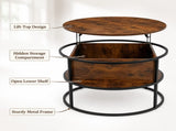 Lift-Top Coffee Table Round Center Table with Hidden Compartment Storage Shelf for Living Room, 94635553