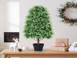 2 Pack 3FT Artificial Potted Trees, Two-Tone Green Small Round Leaf PE Faux Plants with 148 Tips, 53476726