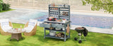 K&K 64.9"H Outdoor Potting Bench Table with Lockable Wheels, Solid Wood Outdoor Kitchen Island with N707P228274G