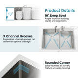 33"x19" Embedded Double Bowl Kitchen Sink, Overmount Handmade Sink in Brushed T3177P296190