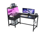 Computer Desk with Power Outlet & Storage Shelves, Study Writing Table with USB Ports Charging 20137043