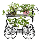 ZNTS Paint With Handle Cart Shape 2 Layer Plant Stand Black 98903274