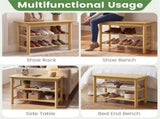 Natural Rubberwood 3-Tier Shoe Rack Bench 24" 485LBS Capacity Entryway Storage Bench 81468557