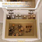 3 in 1 Vanity Desk with open Top Mirror,Small Make Up Vanity Set with Visible Glass Desktop,Compact W509P238992