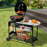 ZNTS Portable Charcoal Grill with Cart, BBQ Charcoal Grill with Porcelain-Enameled Lid & Slide Out Ash 02203572