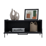 Shan 15" High Minimalistic Coffe Table with Pull Down Cabinet and Open Shelf Black B070P254759