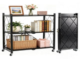 3Tier Rolling Storage Rack with Wheels, Foldable HeavyDuty Metal Storage Shelves, Organizer 58850337