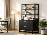 Vertical File Cabinet, 2-Drawer Filing Cabinet with Open Shelves for Home Office 33746037
