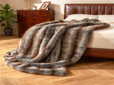 Brown Taupe 780GSM Faux Fox Fur Throw Blanket 60"x80" Double-Sided PV Fleece Lined Blanket 63194343