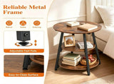 Rustic Brown Black 3Tier Side End Table, Metal Frame Nightstand with 2 Open Storage Shelves, 85236293