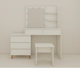 LED Lighted Makeup Vanity Table with Mirror - White Beauty Station with Storage Drawers, Matching W2139P306365