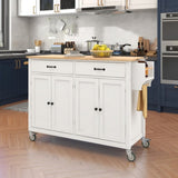 Kitchen Island Cart with Solid Wood Top and Locking Wheels,54.3 Inch Width,4 Door Cabinet and Two WF286911AAW