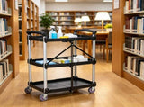 5LBS Heavy Duty Foldable Utility Service Cart, 3 Shelf Plastic Rolling Cart with Lockable Wheels and 08778654