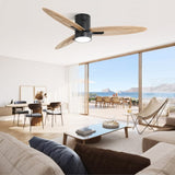 ZNTS 56 Inch Modern Design Flush Mount Ceiling Fan with Light and Remote Control, 3 Solid Wood Blades W934P211146