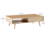 41.3 Inch Rattan Coffee Table Sliding Storage Door, Rectangle Wooden Accent Center Sofa Table 04362039