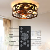 (Amazon No Listing)Caged Ceiling Fans with Lights Black, 20 inch Flush Mount Ceiling Fan Light, W1340103794