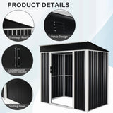 6 x 4 FT Outdoor Storage Shed, Metal Garden Storage House with Slanted Roof & Double Sliding Doors 72279813