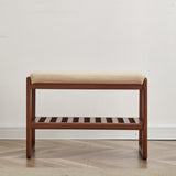 (Walnut Color) Solid Wood Shoe Bench, Beech Wood Storage Rack Organizer with High Rebound Sponge W1283P242717