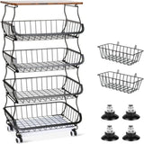 5 Tier Fruit Basket for Kitchen Organizers and Storage, Stackable Metal Wire Basket Stand Cart with 24612789