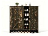 2-Door Barn Door Shoe Cabinet Made of Triamine Particleboard Black Square Shoe Cabinet with 73502453