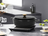 Cast iron 7.5QT cooking pot - Pure black - includes two silicone gloves - Enamel pot 77846550