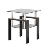 1-Piece Modern Tempered Glass Tea Table Coffee Table End Table, Square Table for Living Room, Black W241104204
