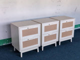 Rattan Nightstand, Wood End Table, Side Table with 2 Faux Rattan-Decorated Drawers, Bedside W808P212701