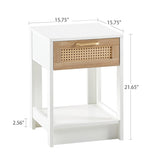 15.75" Rattan End table with drawer, Modern nightstand, side table for living room, bedroom,white W126573112
