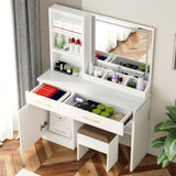 32'' Wide Makeup Vanity Desk with Lighted Mirror and Power Outlet, Dressing Table with Large Storage W2887P284258