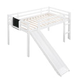 ZNTS Twin size Loft Bed Wood Bed with Slide, Stair and Chalkboard,White WF286310AAK