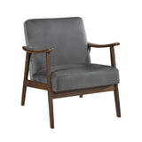 Mid-Century Modern Design 1pc Accent Chair Dark Gray Velvet Upholstery Dark Walnut Finish Wood, B011P256602