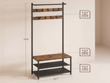3-in-1 Industrial Hall Tree with Shoe Storage Bench, Rustic Walnut & Black 79990994