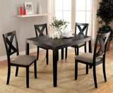 ZNTS Brushed Black Solid wood 5pc Dining Set Table And 4x Chairs Brown Fabric Cushions Seats X-Cross Back B011P214984