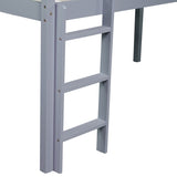Twin Low Loft Bed with Slide, Ladder, Safety Guardrails, Rubber Wood Twin Loft Bed,Grey W504P218522
