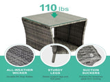 Outdoor Patio Wicker Side Table, Square End Table Bistro Coffee Table with Glass Top Storage Shelf 69794453