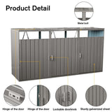 Garbage Bin Shed Stores 3 Trash Cans Metal Outdoor Bin Shed for Garbage Storage,Stainless Galvanized W540133641